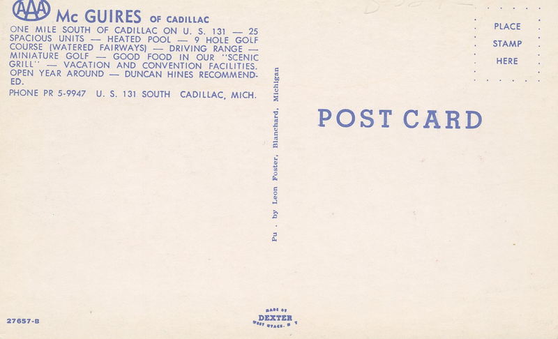 McGuires Grill & Motel - Postcard Back (newer photo)